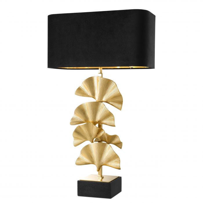 polished brass | granite base black velvet shade