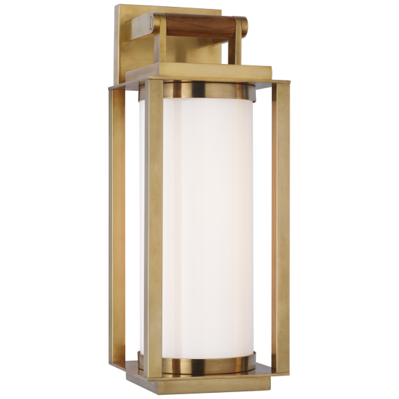 Natural Brass and Teak White Glass