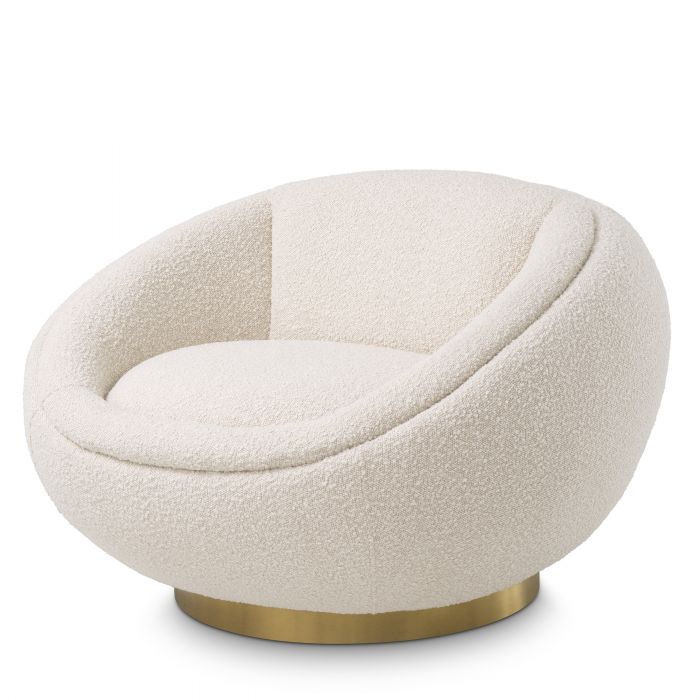 bouclé cream | brushed brass finish swivel base