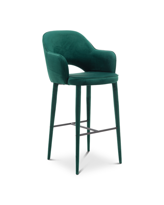 Dark green Metal framewith upholstered legs and metal foot rest