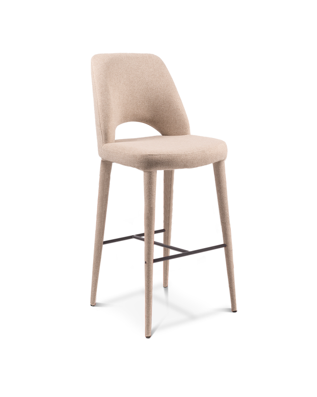 Beige Metal framewith upholstered legs and metal foot rest