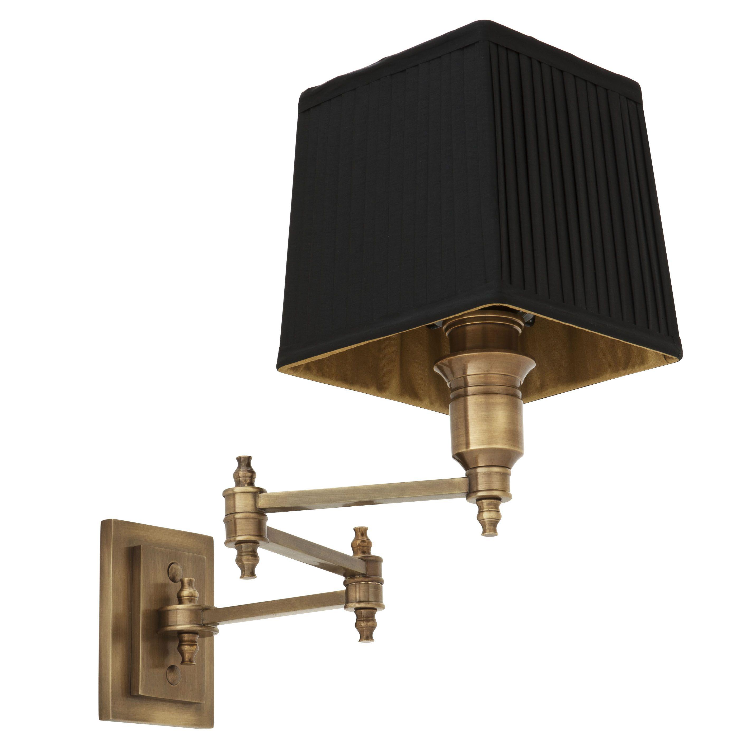 antique brass finish | swing arm pleated black shade