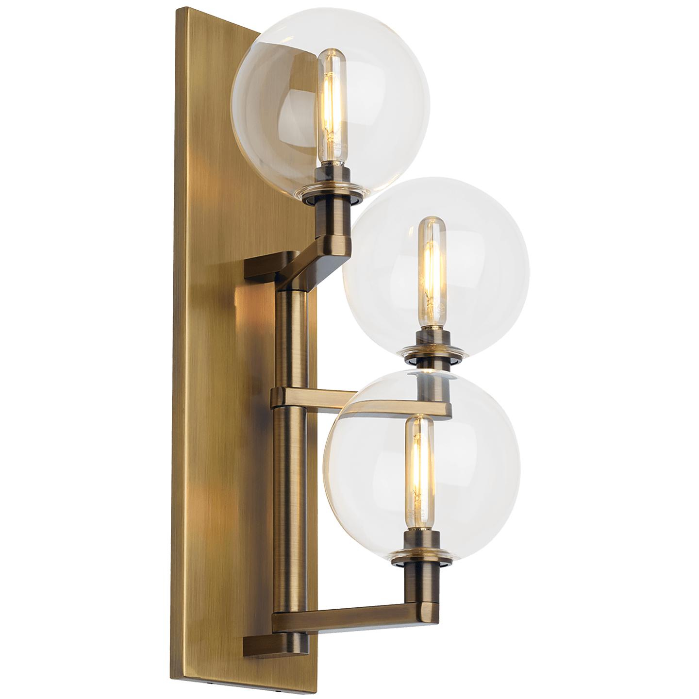 Aged Brass Clear Triple Lamp Not Included