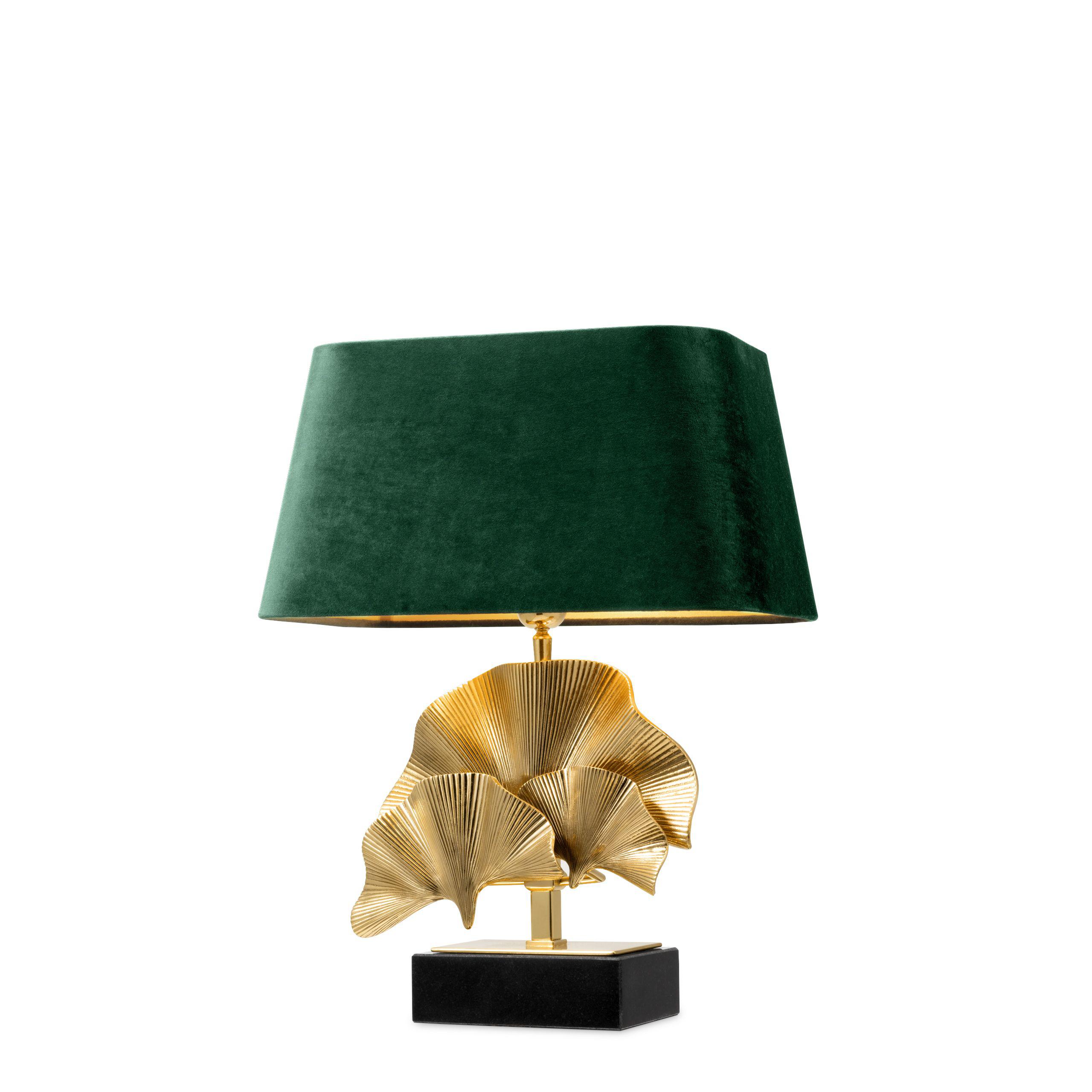 polished brass | granite base green velvet shade