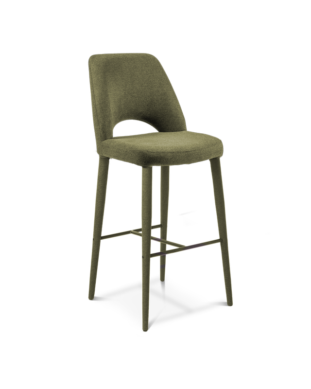 Olive green Metal framewith upholstered legs and metal foot rest