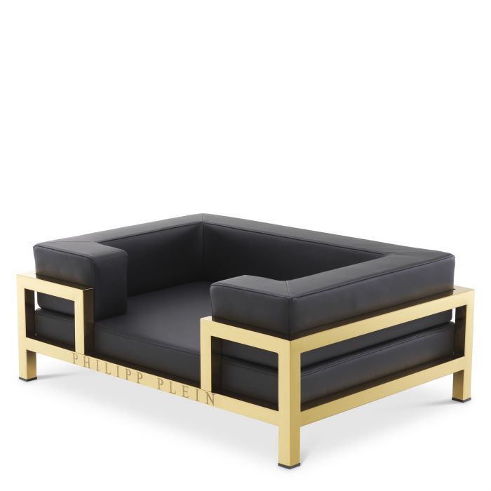 brushed brass finish | black leather look L