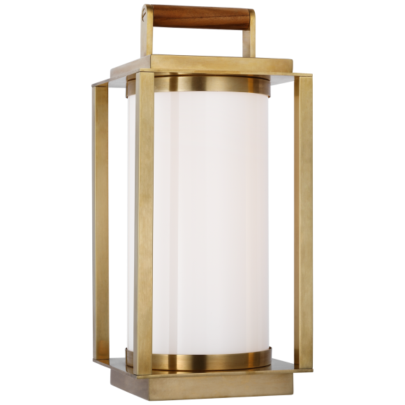 Natural Brass and Teak White Glass