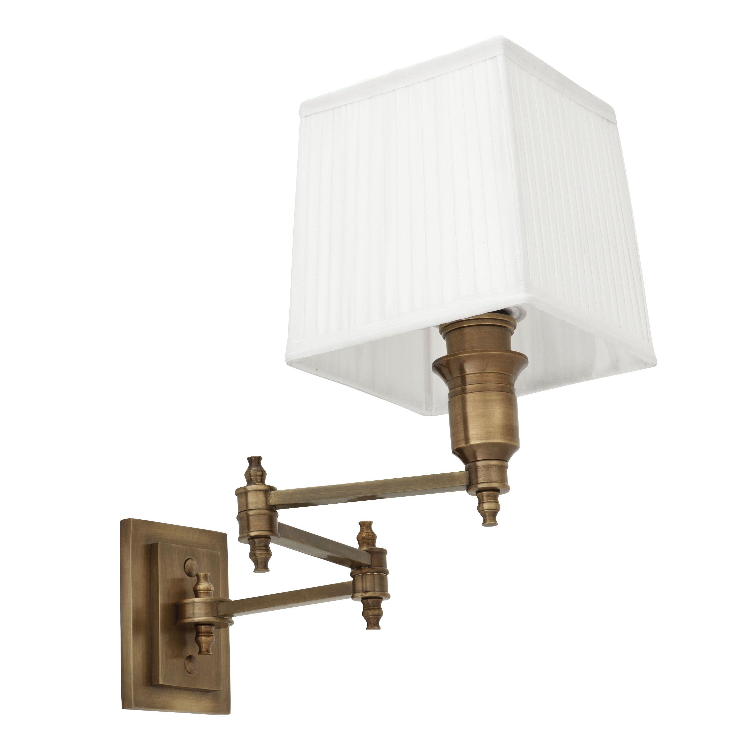 antique brass finish | swing arm pleated white shade