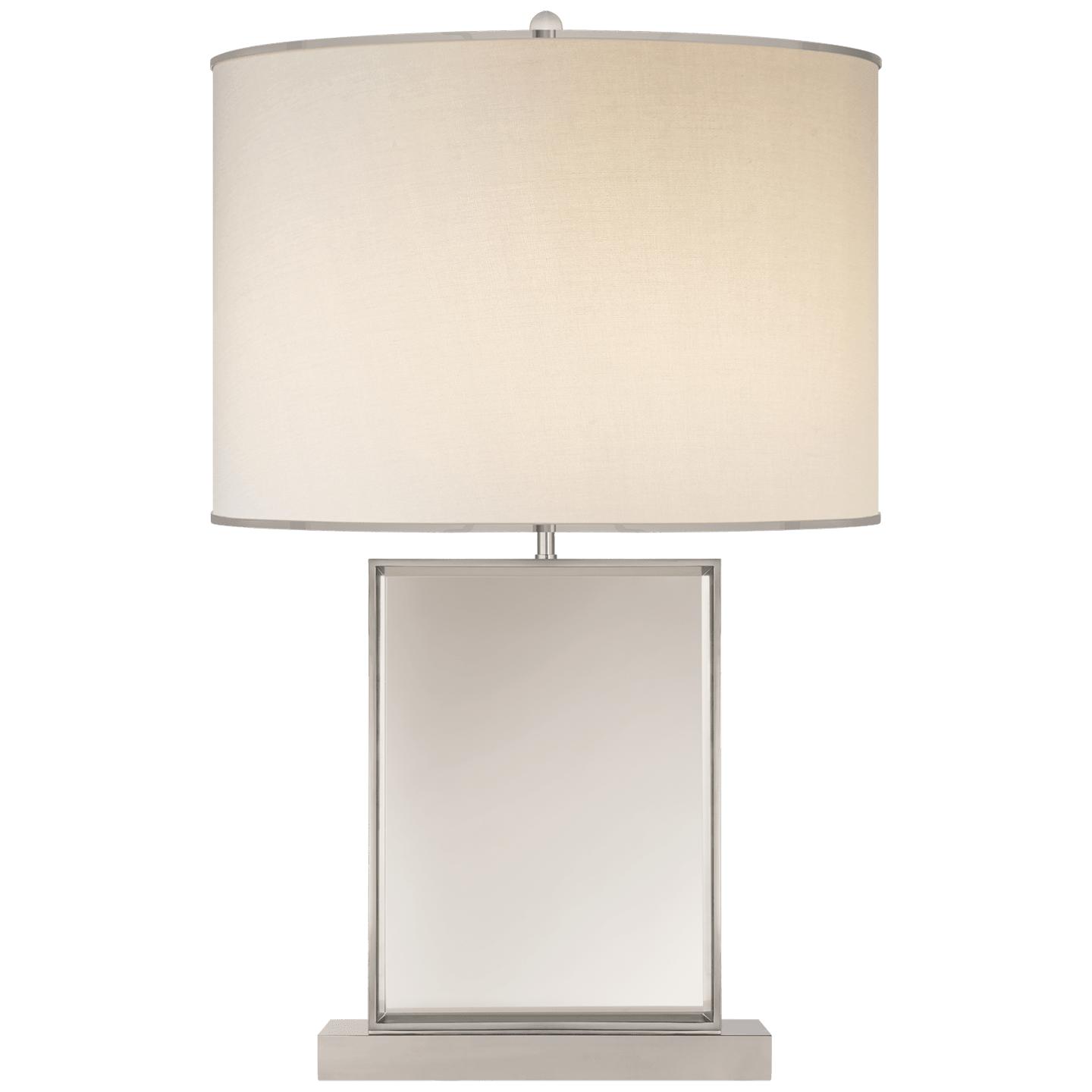 Mirror and Polished Nickel 19" x 19" x 13.25" Cream Linen Oval with Polished Nickel Trim