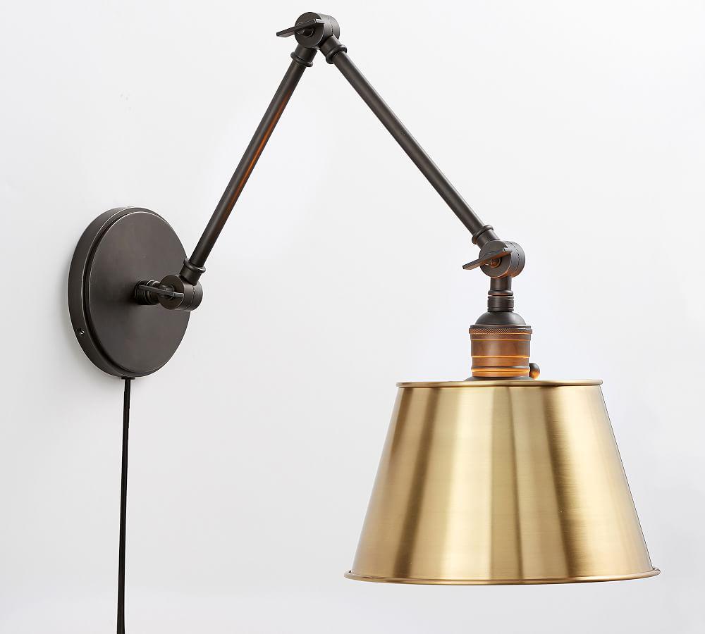 [bronze, brass] plug-in-sconce brass-shade