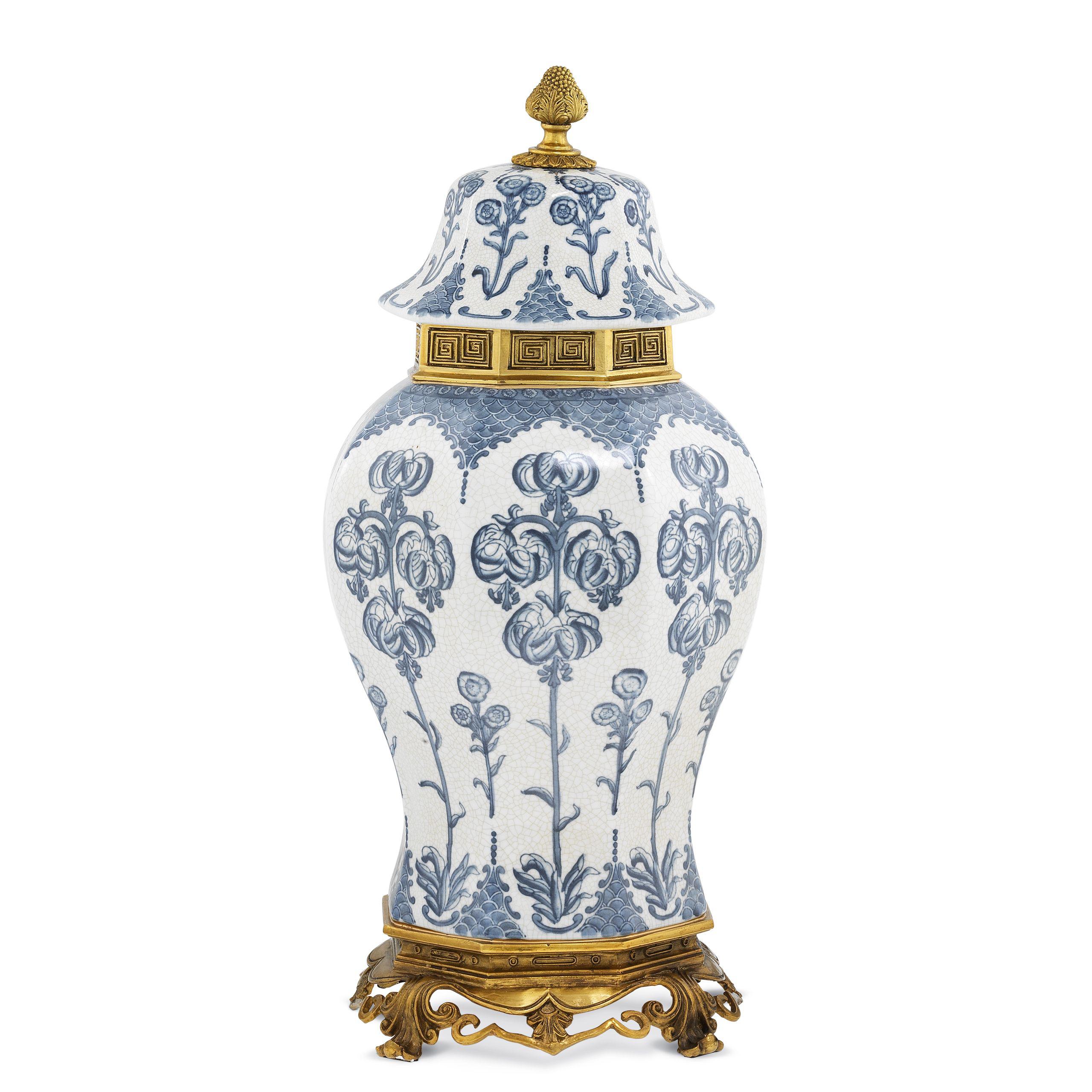 blue & white ceramic | antique gold finish
