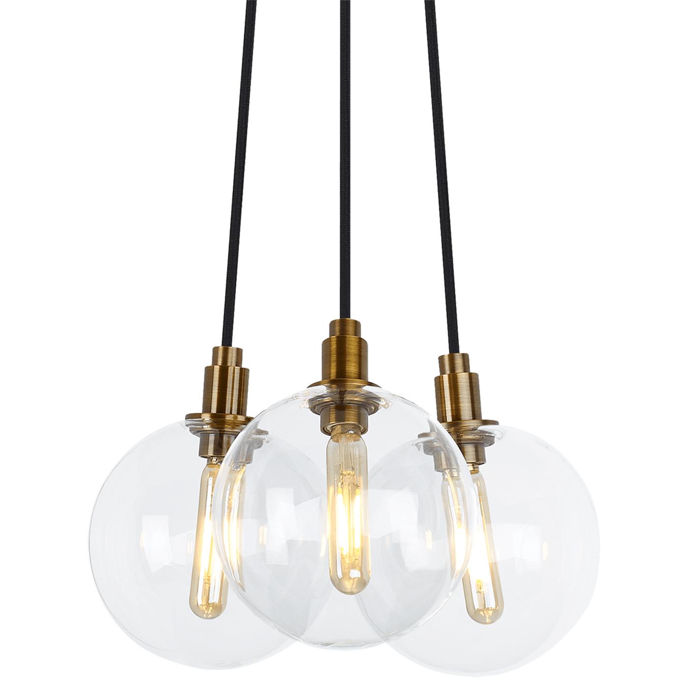 Aged Brass Clear 3-LITE CHANDELIER Lamp Not Included